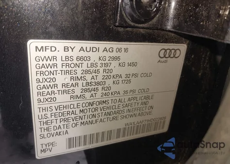 2017 Audi Q7 3.0T Premium z USA, uszkodzony, nr VIN WA1LAAF71HD022608